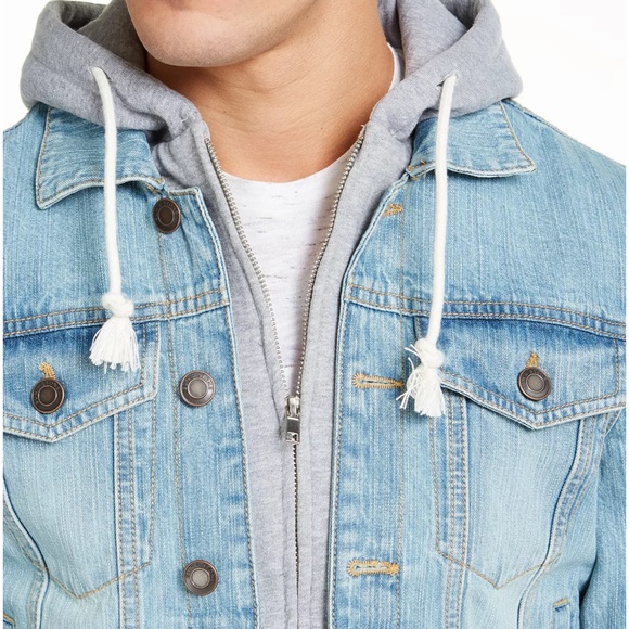 Sun + Stone Men's Trucker Hooded Denim Jacket - Picture 3 of 14